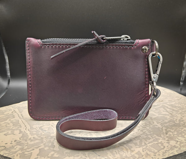 Juno Leatherworks Small Leather Clutch with Zipper in Plum