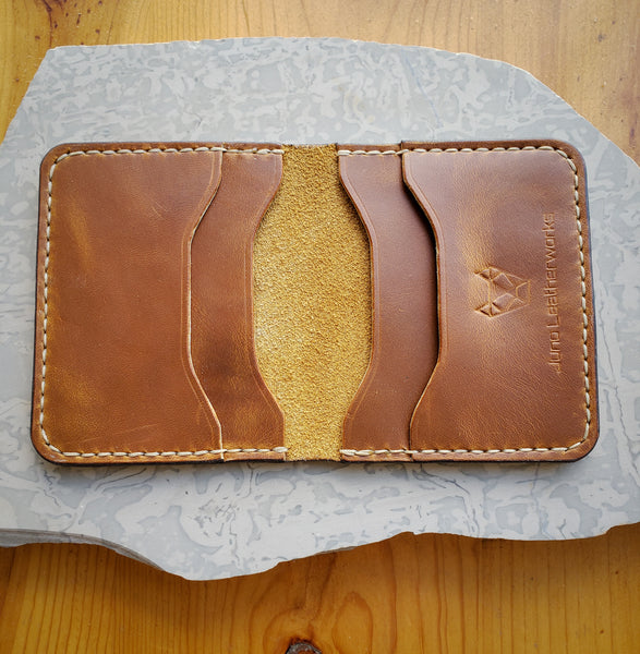 Horween Cavalier Leather in Sunflower Color with Creme Stitch Bifold *In stock
