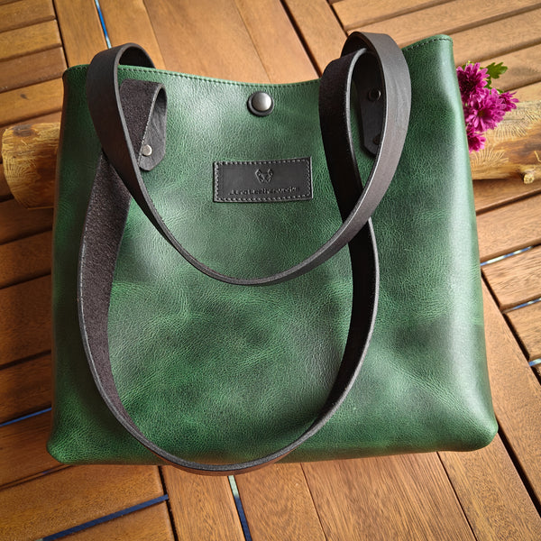Juno Leatherworks Everyday Leather Tote Bag Green / Black