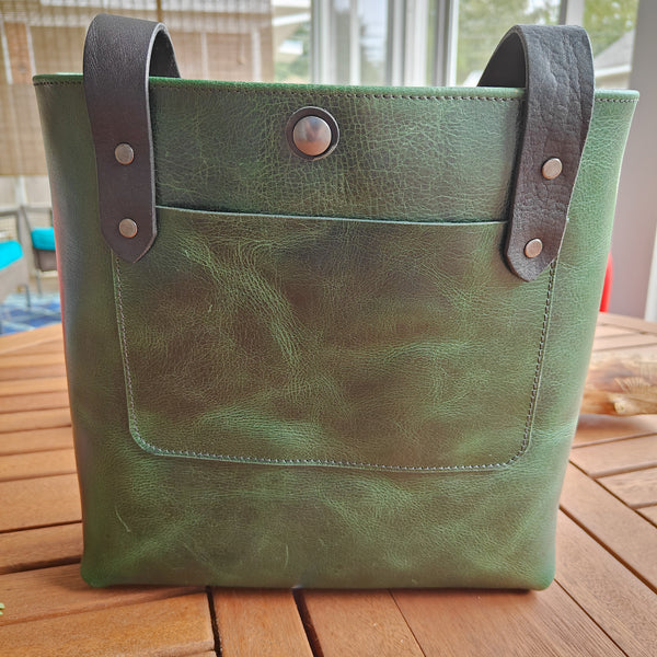 Juno Leatherworks Everyday Leather Tote Bag Green / Black