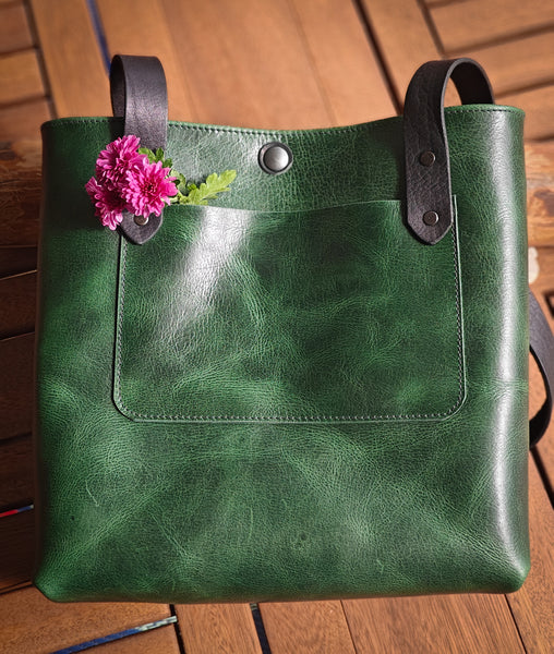 Juno Leatherworks Everyday Leather Tote Bag Green / Black