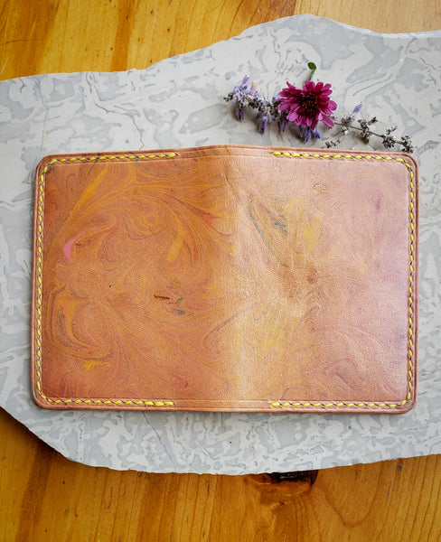 Marbled and Burgundy Leather Bifold Wallet - In Stock - You will receive pictured item