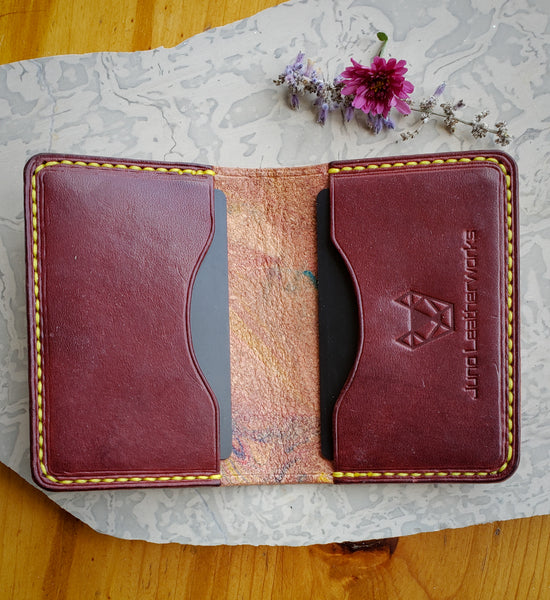 Marbled and Burgundy Leather Bifold Wallet - In Stock - You will receive pictured item