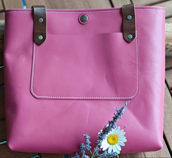 Juno Leatherworks Everyday Leather Tote Bag in Pink *made to order