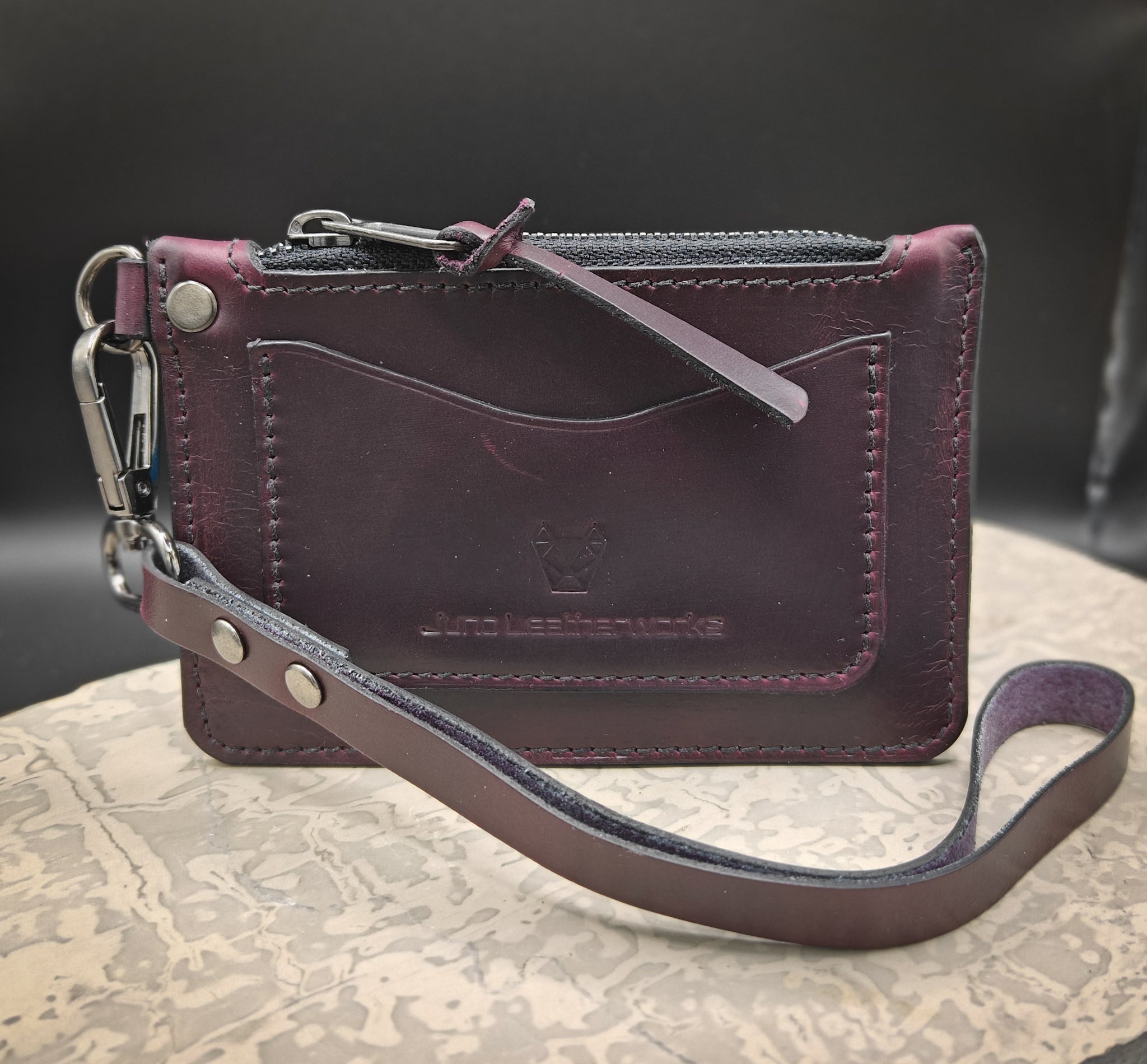 Juno Leatherworks Small Leather Clutch with Zipper in Plum