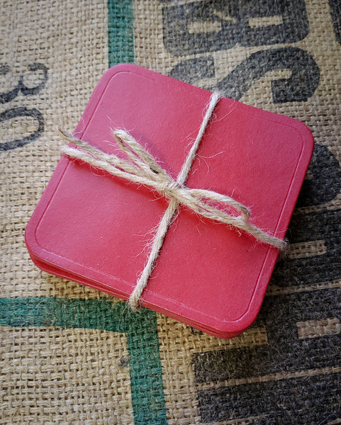 Round or Square Leather Coasters Four Inches in Several Colors - Set of 4