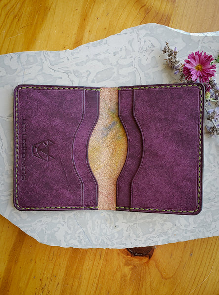 Marble Dyed Purple Leather Bifold Wallet - In Stock - You will receive pictured item