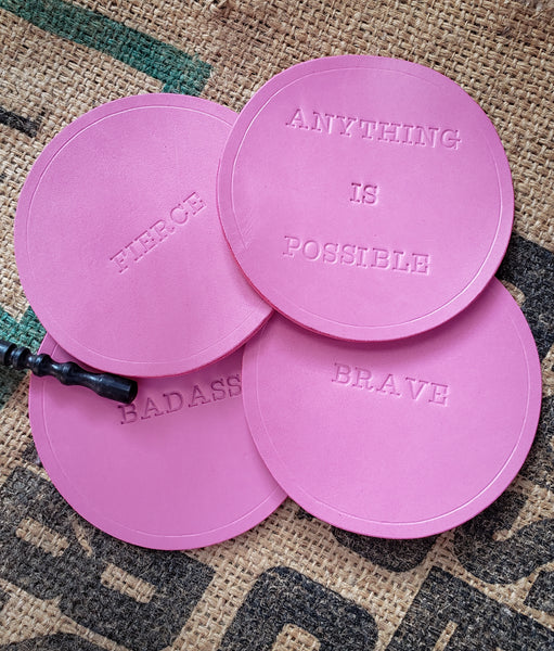 Round or Square Leather Coasters Four Inches in Several Colors - Set of 4