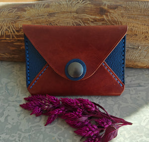 Snap Wallet in Brown and Blue Vegetable Tanned Leather *In Stock