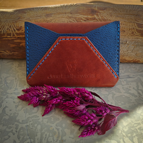 Snap Wallet in Brown and Blue Vegetable Tanned Leather *In Stock